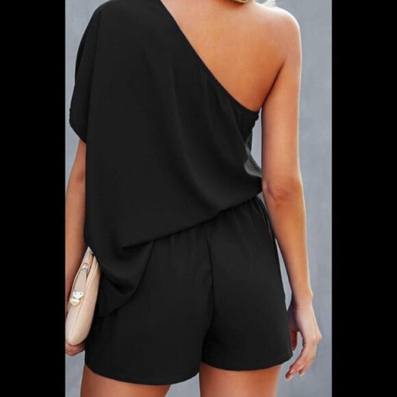 SHEIN Pants - Batwing Sleeve One Shoulder Romper Glam Night Out XL